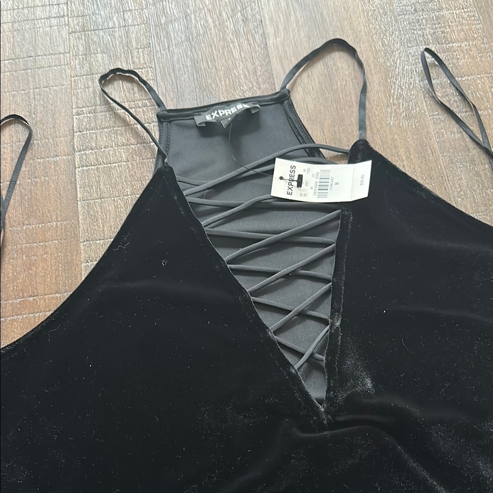 Express Black Velvet Crisscross tank top NWT
